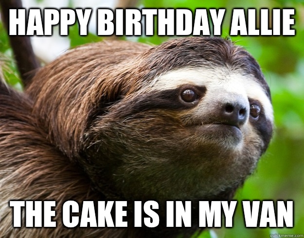 Happy Birthday Allie The Cake Is In My Van  happy birthday sloth