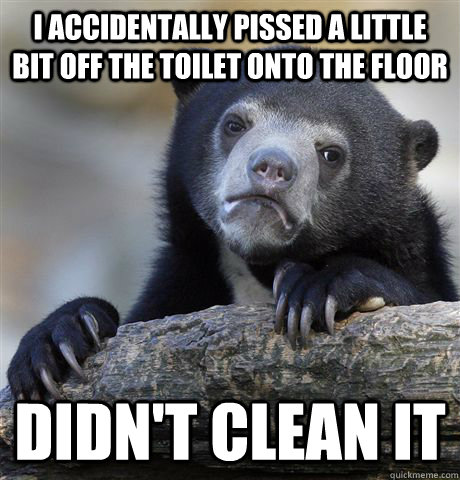 I ACCIDENTALLY PISSED A LITTLE BIT OFF THE TOILET ONTO THE FLOOR DIDN'T CLEAN IT  Confession Bear