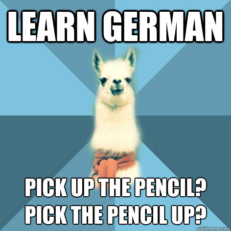 Learn German Pick up the pencil?
Pick the pencil up?  Linguist Llama