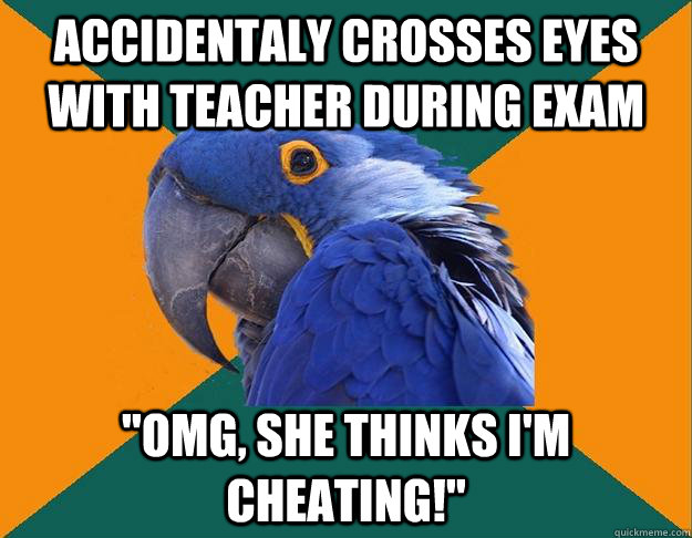 accidentaly crosses eyes with teacher during exam 
