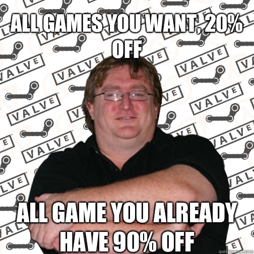 All games you want, 20% off
 All game you already have 90% off  