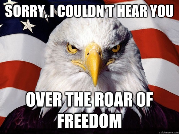 Sorry, I couldn't hear you Over the roar of freedom  Evil American Eagle