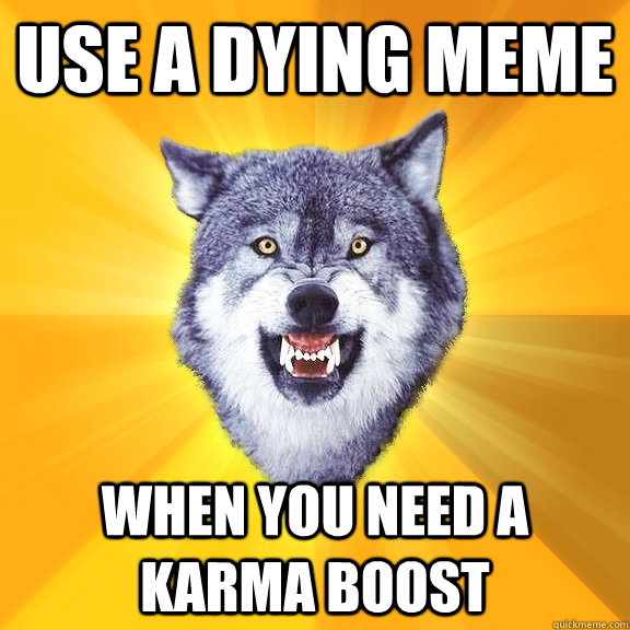Use a dying meme when you need a karma boost  Courage Wolf