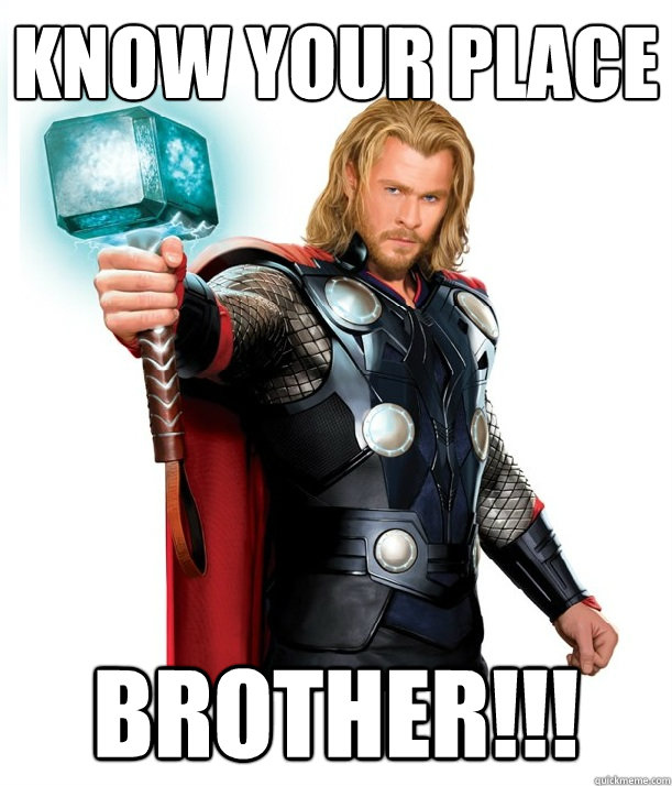 KNOW YOUR PLACE BROTHER!!!  Advice Thor