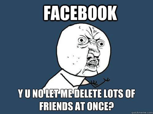 FACEBOOK y u no let me delete lots of friends at once?  Y U No