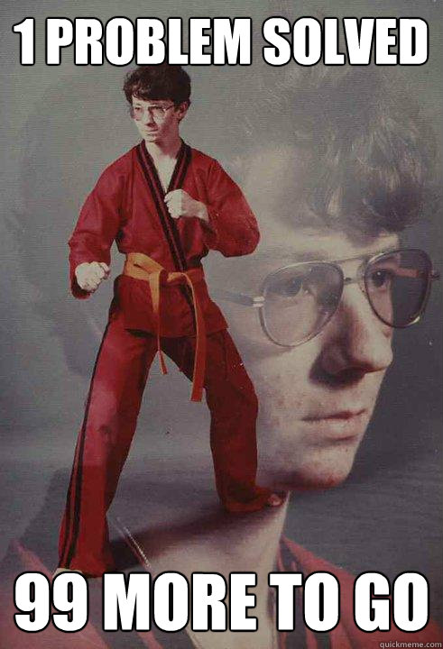 1 problem solved 99 more to go  Karate Kyle