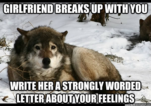 Girlfriend breaks up with you write her a strongly worded letter about your feelings  Depressed Insanity Wolf