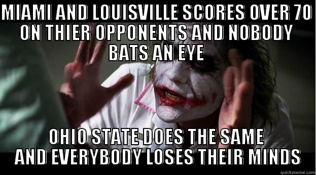 MIAMI AND LOUISVILLE SCORES OVER 70 ON THIER OPPONENTS AND NOBODY BATS AN EYE OHIO STATE DOES THE SAME  AND EVERYBODY LOSES THEIR MINDS Joker Mind Loss