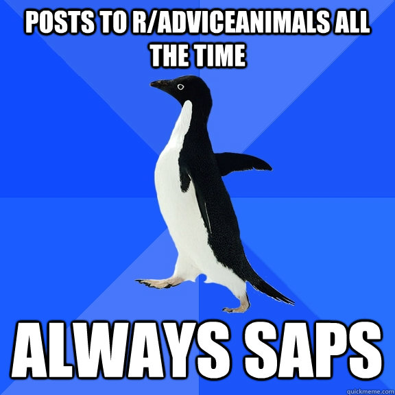 posts to r/adviceanimals all the time always SAPs  Socially Awkward Penguin