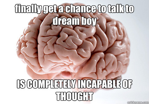 finally get a chance to talk to dream boy IS COMPLETELY INCAPABLE OF THOUGHT   Scumbag Brain
