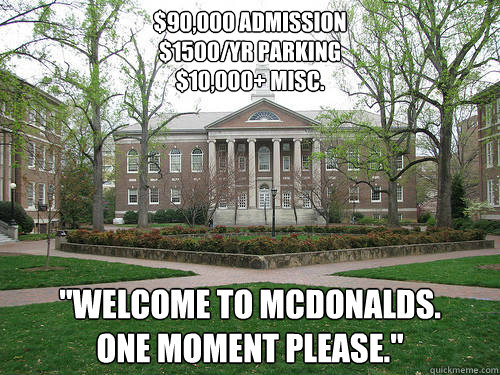 $90,000 admission
$1500/yr parking
$10,000+ misc. 
