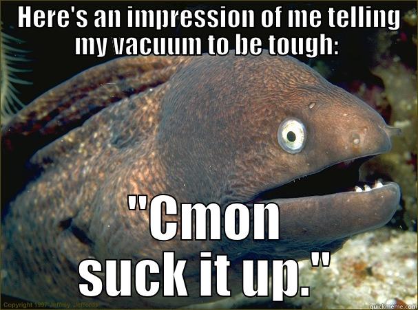 Bad vacuum joke -  HERE'S AN IMPRESSION OF ME TELLING MY VACUUM TO BE TOUGH: 