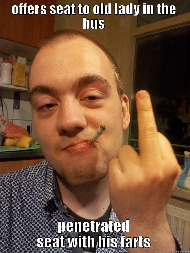 OFFERS SEAT TO OLD LADY IN THE BUS PENETRATED SEAT WITH HIS FARTS Misc