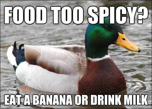 Food too spicy? eat a banana or drink milk  Actual Advice Mallard