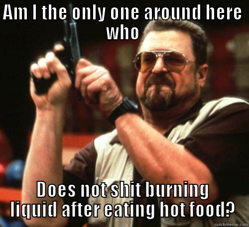 AM I THE ONLY ONE AROUND HERE WHO DOES NOT SHIT BURNING LIQUID AFTER EATING HOT FOOD? Am I The Only One Around Here