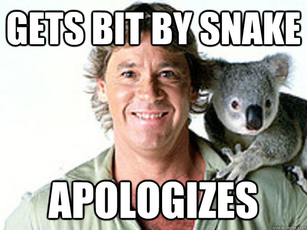 gets bit by snake apologizes  