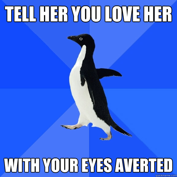 Tell Her You Love Her With Your Eyes Averted  Socially Awkward Penguin