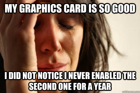 My graphics card is so good I did not notice I never enabled the second one for a year  First World Problems