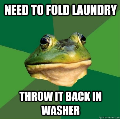 Need to fold laundry Throw it back in washer  Foul Bachelor Frog
