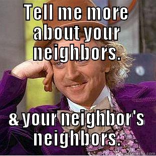 TELL ME MORE ABOUT YOUR NEIGHBORS. & YOUR NEIGHBOR'S NEIGHBORS. Condescending Wonka
