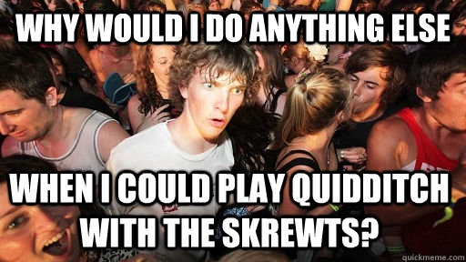 Why would I do anything else when I could play quidditch with the Skrewts?  Sudden Clarity Clarence