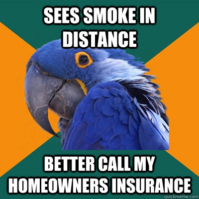 Sees smoke in distance Better call my homeowners insurance  Paranoid Parrot