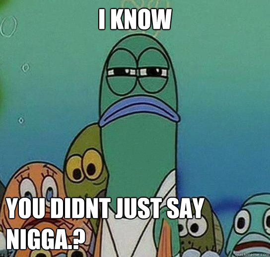 I know

 you didnt just say nigga.?  Serious fish SpongeBob