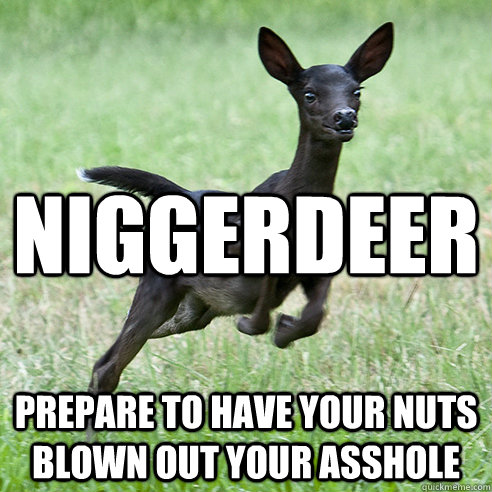 niggerdeer prepare to have your nuts blown out your asshole  