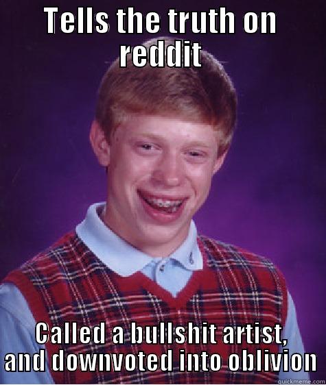 TELLS THE TRUTH ON REDDIT CALLED A BULLSHIT ARTIST, AND DOWNVOTED INTO OBLIVION Bad Luck Brian
