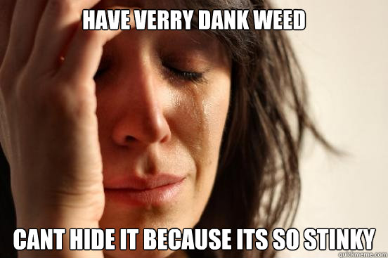 Have verry dank weed  Cant hide it because its so stinky 
  First World Problems
