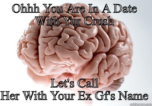 OHHH YOU ARE IN A DATE WITH YUR CRUSH LET'S CALL HER WITH YOUR EX GF'S NAME Scumbag Brain