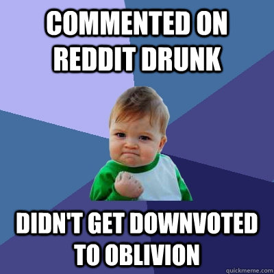 Commented on reddit drunk Didn't get downvoted to oblivion  Success Kid