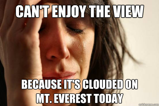 CAN'T ENJOY THE VIEW BECAUSE IT's clouded on 
mt. everest today  First World Problems