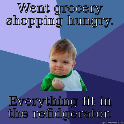 WENT GROCERY SHOPPING HUNGRY. EVERYTHING FIT IN THE REFIDGERATOR. Success Kid
