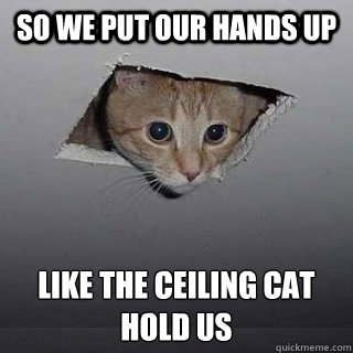 so we put our hands up like the ceiling cat
hold us - so we put our hands up like the ceiling cat
hold us  Ceiling Cat