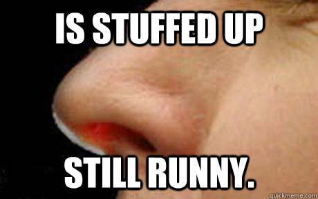Is stuffed up Still runny. - Is stuffed up Still runny.  Scumbag nose
