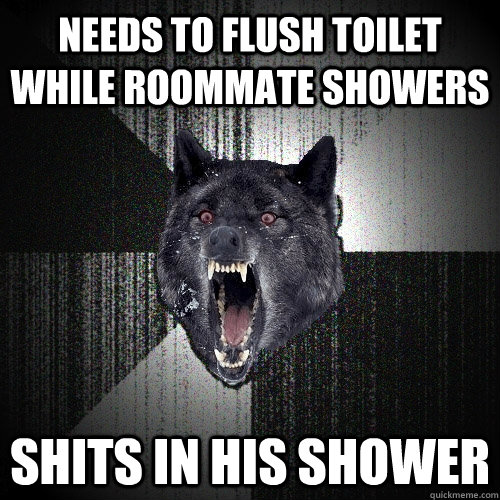 Needs to flush toilet while roommate showers shits in his shower  Insanity Wolf