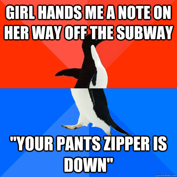 Girl hands me a note on her way off the subway  