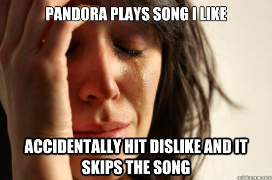 Pandora plays song i like accidentally hit dislike and it skips the song   First World Problems