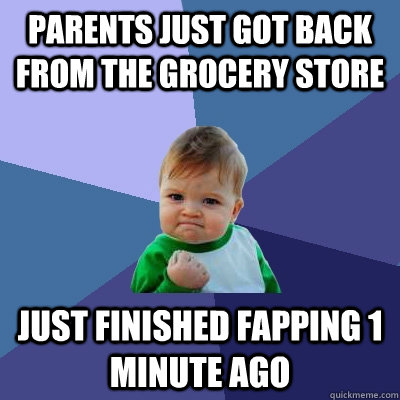 Parents just got back from the grocery store just finished fapping 1 minute ago  Success Kid