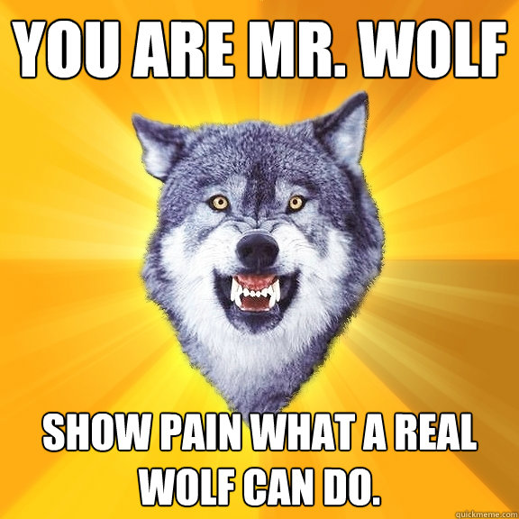 You are Mr. Wolf Show Pain what a real Wolf can do.  Courage Wolf