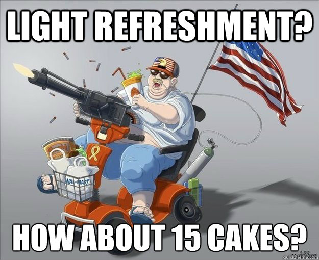 Light refreshment? How about 15 cakes?  