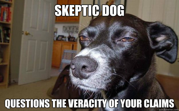 Skeptic dog questions the veracity of your claims  Skeptical Mutt