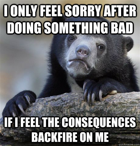 I only feel sorry after doing something bad If I feel the consequences backfire on me - I only feel sorry after doing something bad If I feel the consequences backfire on me  Confession Bear