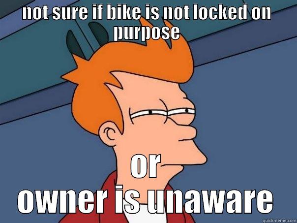 bike lock - NOT SURE IF BIKE IS NOT LOCKED ON PURPOSE OR OWNER IS UNAWARE Futurama Fry