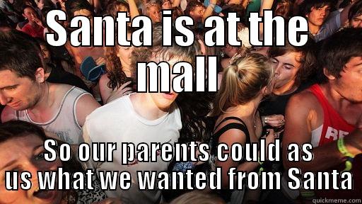 SANTA IS AT THE MALL SO OUR PARENTS COULD AS US WHAT WE WANTED FROM SANTA Sudden Clarity Clarence