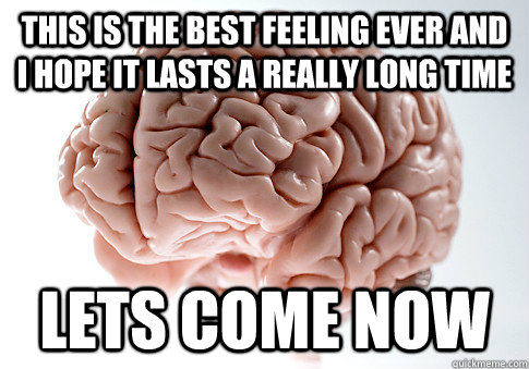 This is the best feeling ever and I hope it lasts a really long time LETS COME NOW  Scumbag Brain