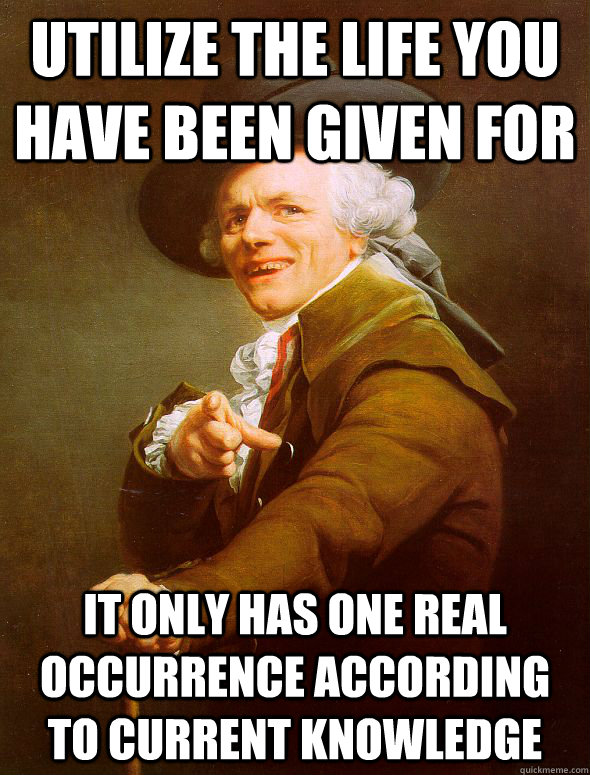 Utilize the life you have been given for it only has one real occurrence according to current knowledge   Joseph Ducreux