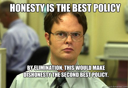 honesty is the best policy by elimination, this would make dishonesty the second best policy.  Schrute