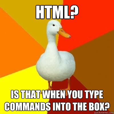 HTML? Is that when you type commands into the box?  Tech Impaired Duck